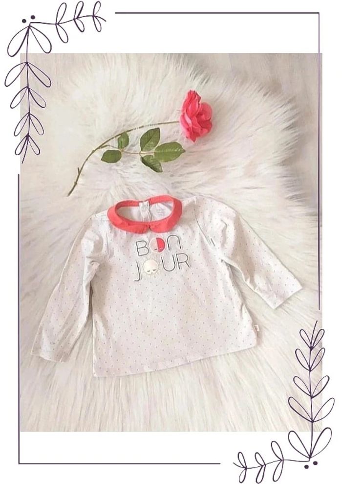 Tee shirt manches longues inscription Bonjour bébé fille 80 cm