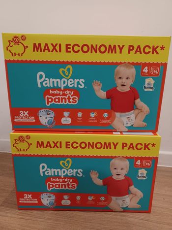 2 Cartons couches Pampers Pants baby-dry Taille 4 - Maxi-Ecopack - carton de 94 couches