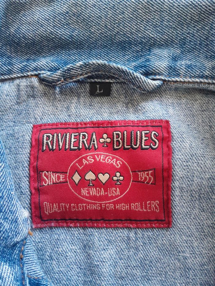 Magnifique veste en jean brodée vintage made in usa modèle rare Riviera Blues - photo numéro 6