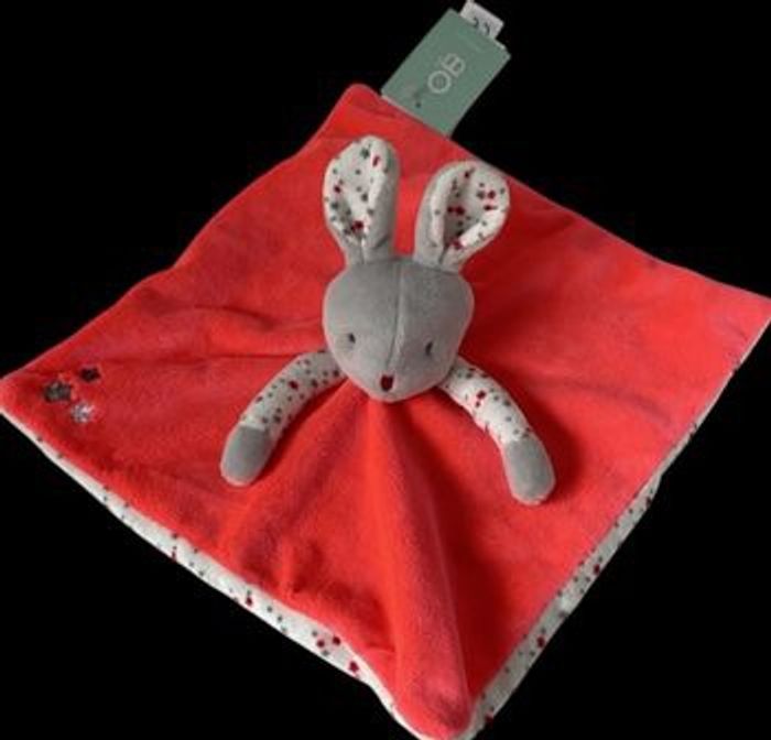 B6196❤️ Doudou plat Mouchoir lapin Souris OKAIDI OBAIBI Rose Fluo Blanc - photo numéro 2