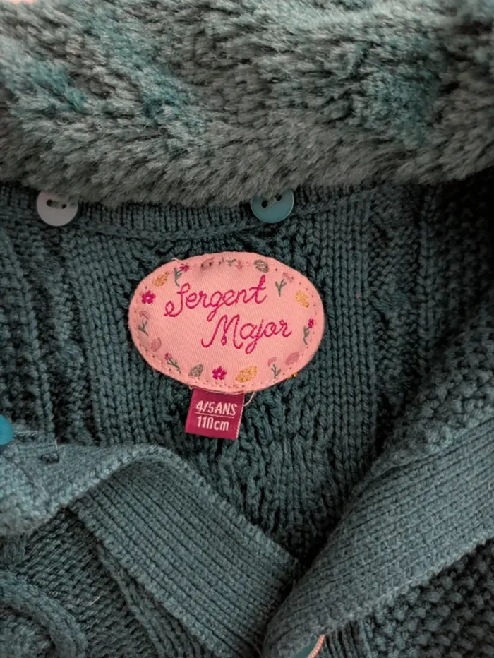 Poncho Cape Tricot Vert Canard à Col Fourrure Sergent Major - Taille 4/5 Ans - photo numéro 3