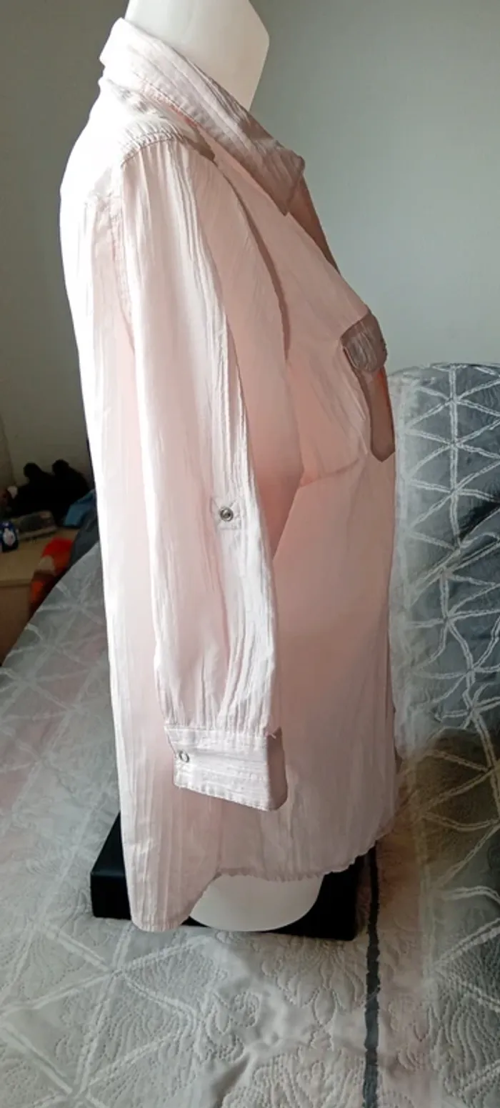Blouse manches 3/4 ajustables effet plissé avec poches à pression rose femme 46 canda - photo numéro 8