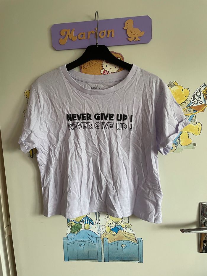 Tee shirt à manches courtes Lilas à motifs, taille 14 ans, marque Gemo