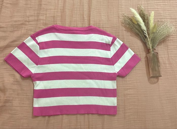 T-shirt, à rayures, roses et blanches, à manches courtes, pour femme - photo numéro 2