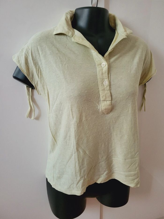Haut Top tee shirt vert anis chemise chemisier en 100% coton coquette taille M 38 - photo numéro 2