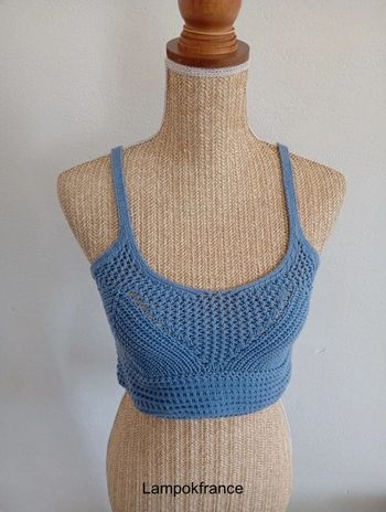 Top en maille court à bretelles été turquoise sexy taille m tendance