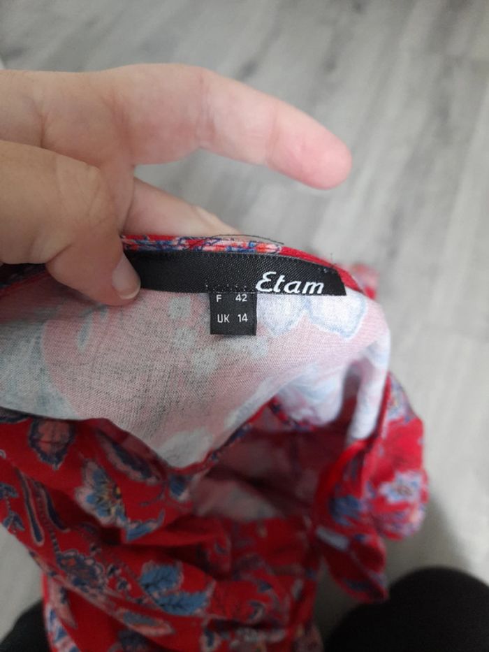 Chemisier blouse rouge fleurie - photo numéro 7