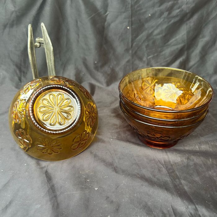Ensemble 4 bols ambrés vintage Vereco Daisy - photo numéro 2