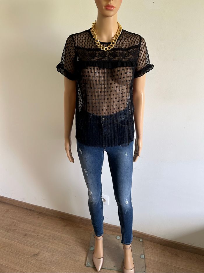 Blouse noire transparente en plumetis Morgan taille XS jamais portée - photo numéro 3