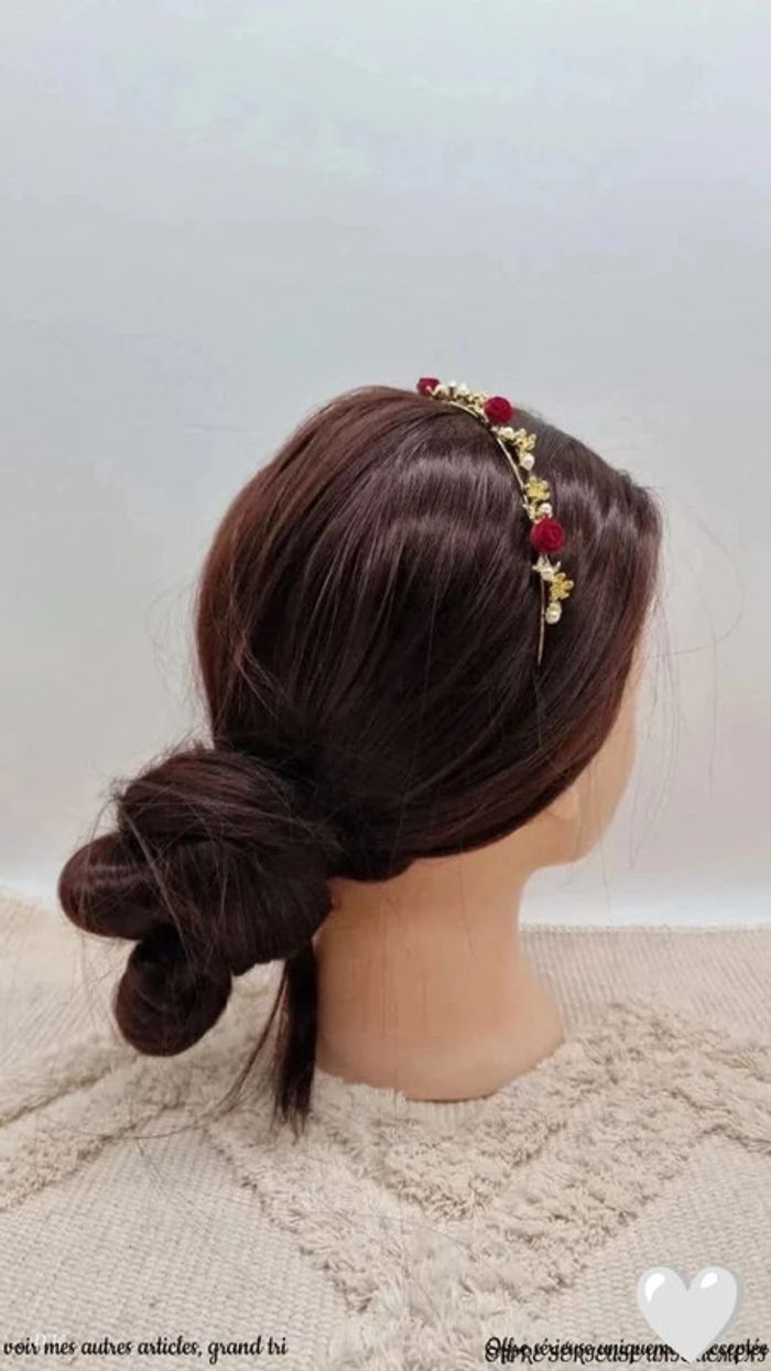 Serre-tête doré fleurs & perles - Accessoire cheveux mariage / cérémonie