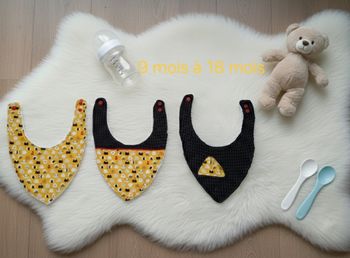 Lot de 3 bavoirs bandana 9 mois à 18 mois Création fait main artisanale 