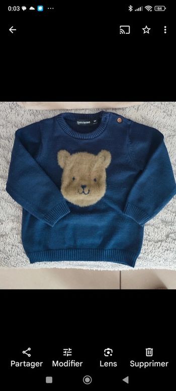 Pull chaud bebe mixte motif ourson 12 mois