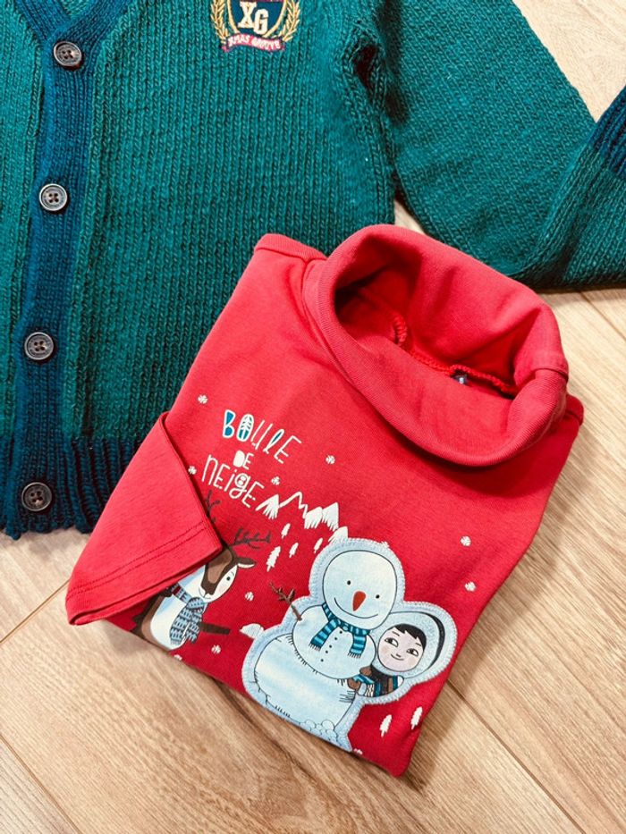 Taille 4 ans sous pull cardigan Noël garçon Tao Sergent Major rouge vert 🎄 - photo numéro 4