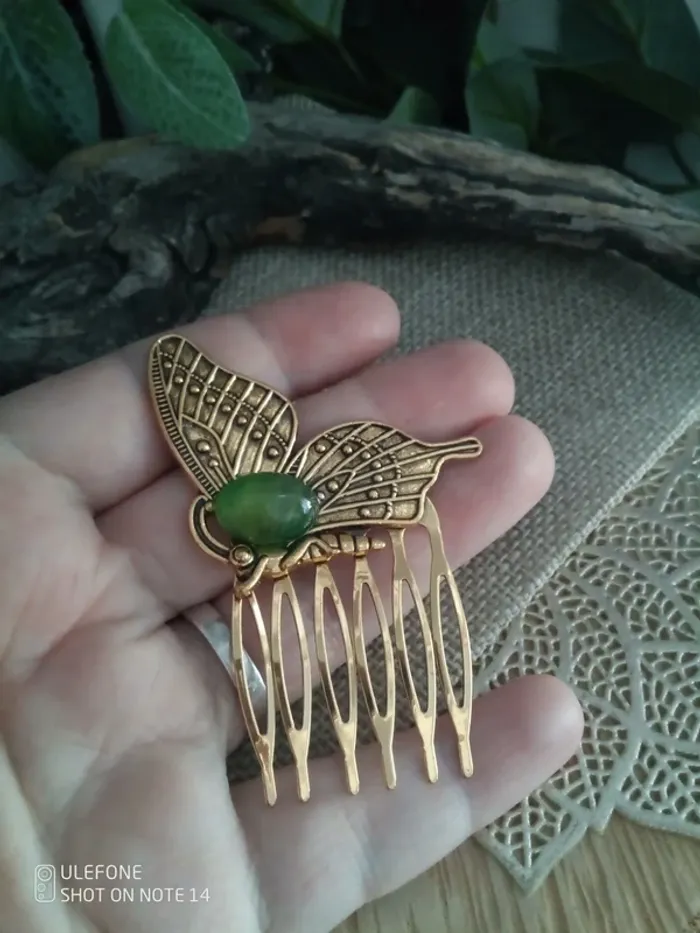 Barrette peigne papillons et pierre d'agate - photo numéro 3