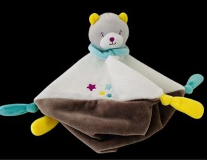 ❤️B5322 Doudou Plat Ours Blanc Bleu Jaune Marron Étoiles Super U Tout Petits