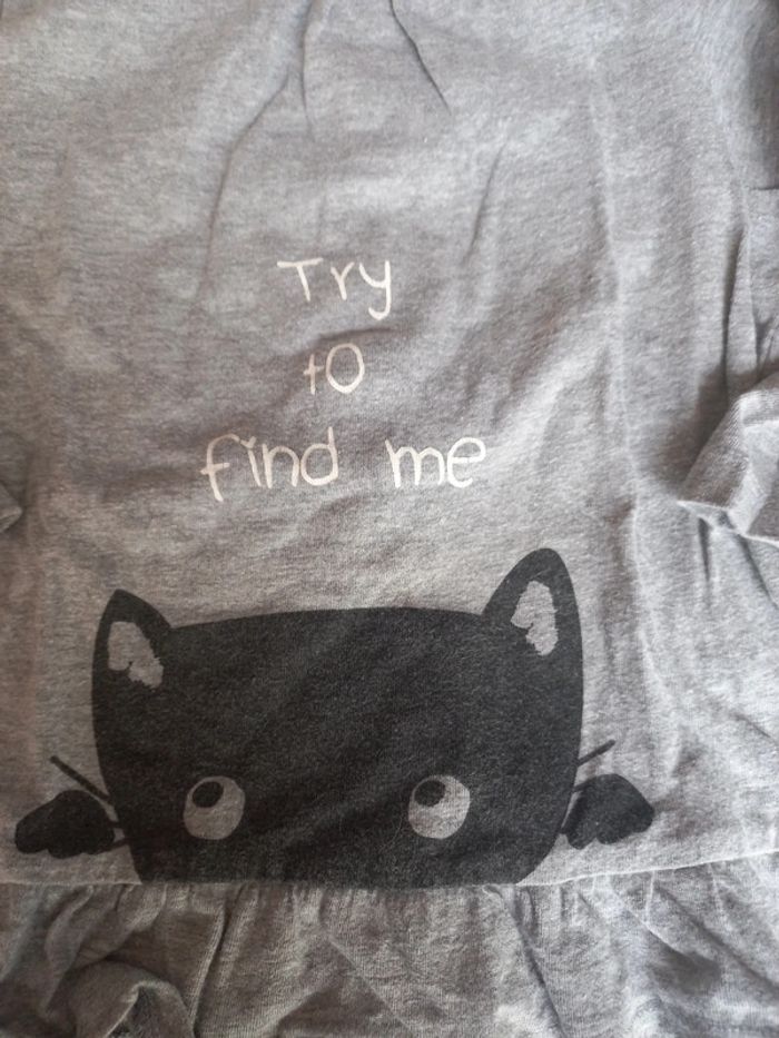 T-shirt long gris "chat" kiabi 12mois - photo numéro 3