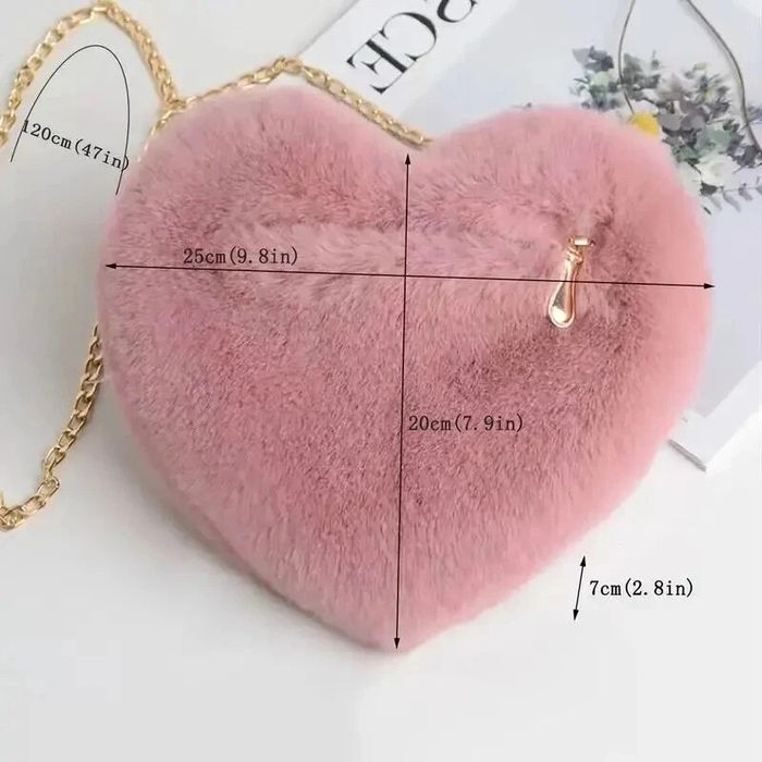Sac coeur rose fausse fourrure - photo numéro 4
