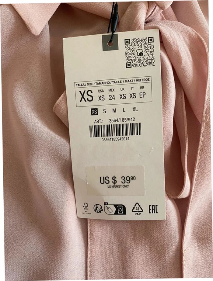 Chemisier rose pale avec noeud Zara taille XS neuf avec étiquette - photo numéro 5