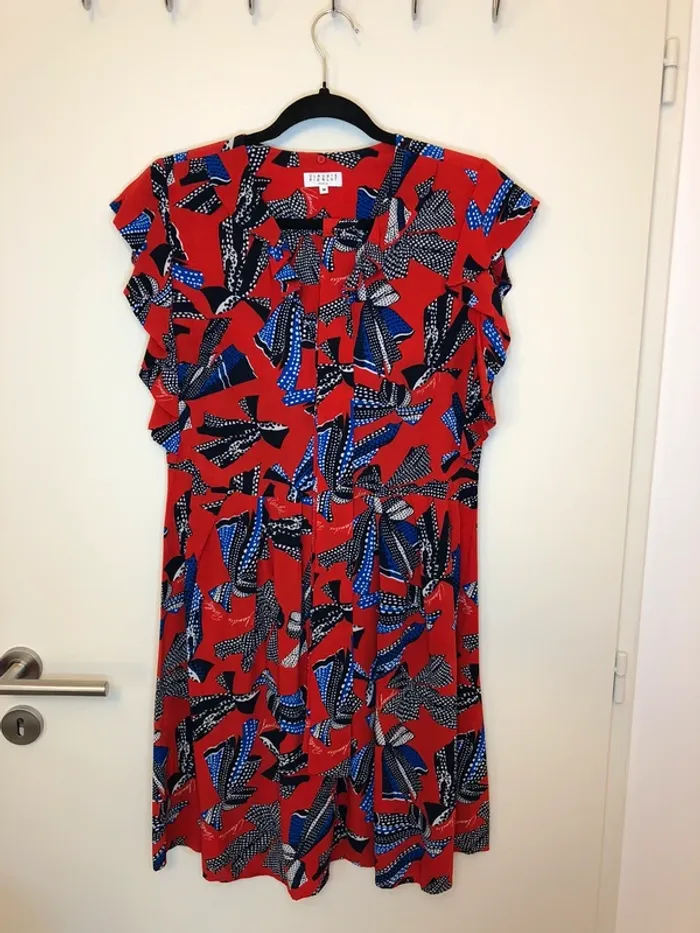 Robe à volants rouges à motifs noeuds Claudie Pierlot taille 38 - photo numéro 13