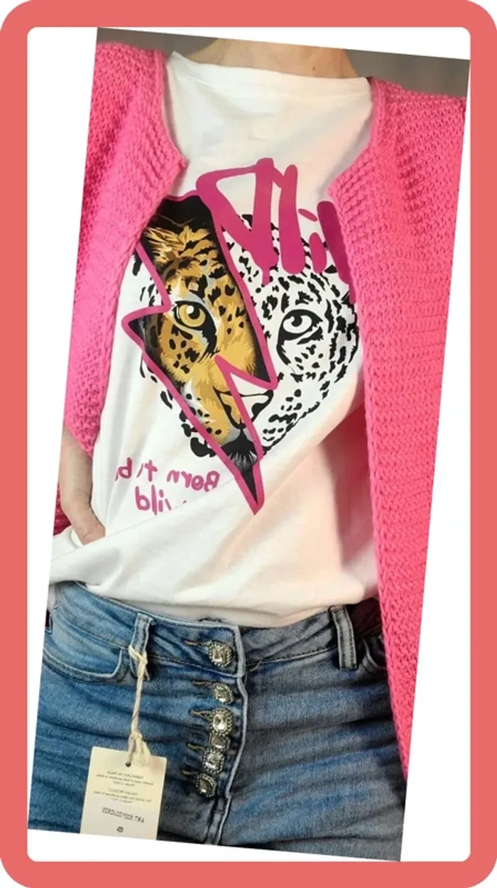 T-shirt 🐅 Wild - Taille Unique - Neuf - Rose Fuchsia - photo numéro 2