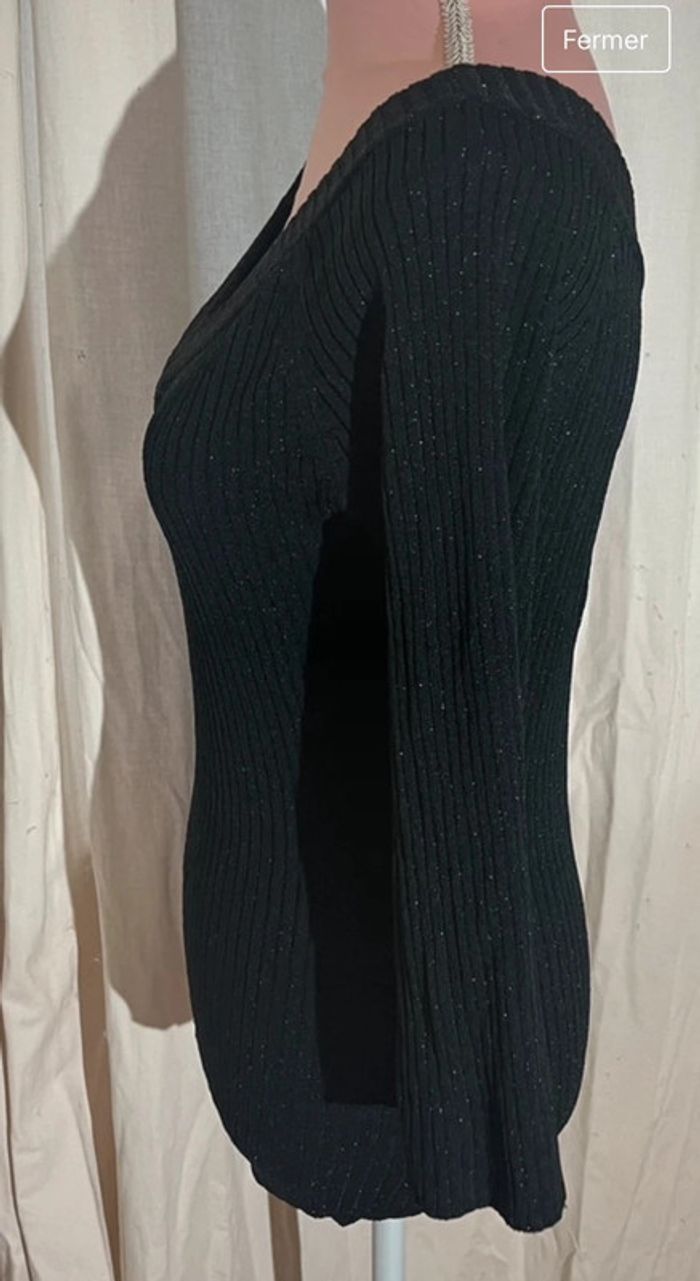 Pull à paillettes noir col en V taille 2 Autre Ton en parfait état - photo numéro 2
