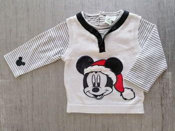 T. Shirt manches longues effet 2 en 1 débardeur Mickey Noël 6 mois