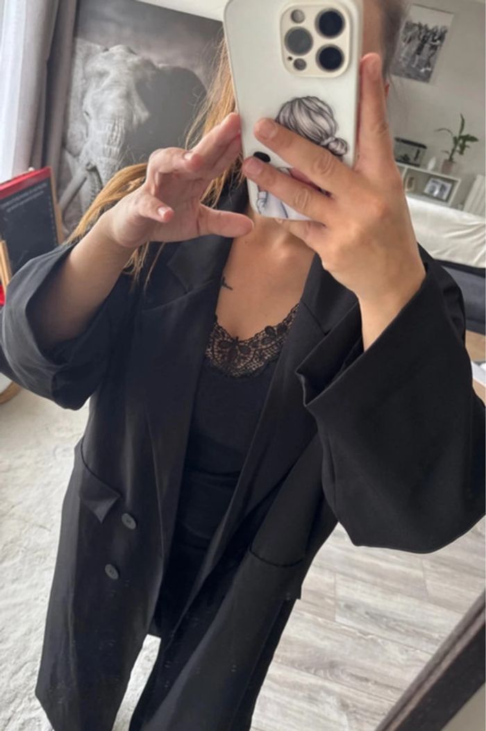 🧥Blazer long  noir- oversize -taille unique - femme - neuf avec étiquette - photo numéro 3