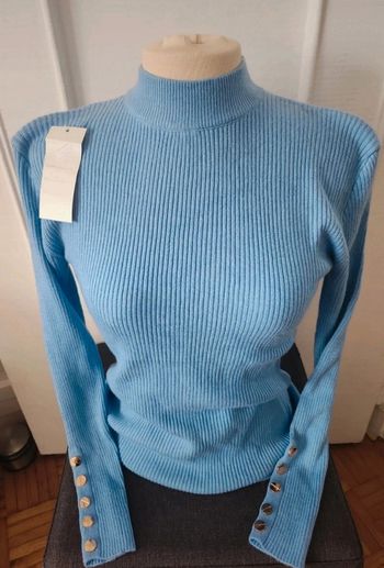 Pull col cheminé coton bleu