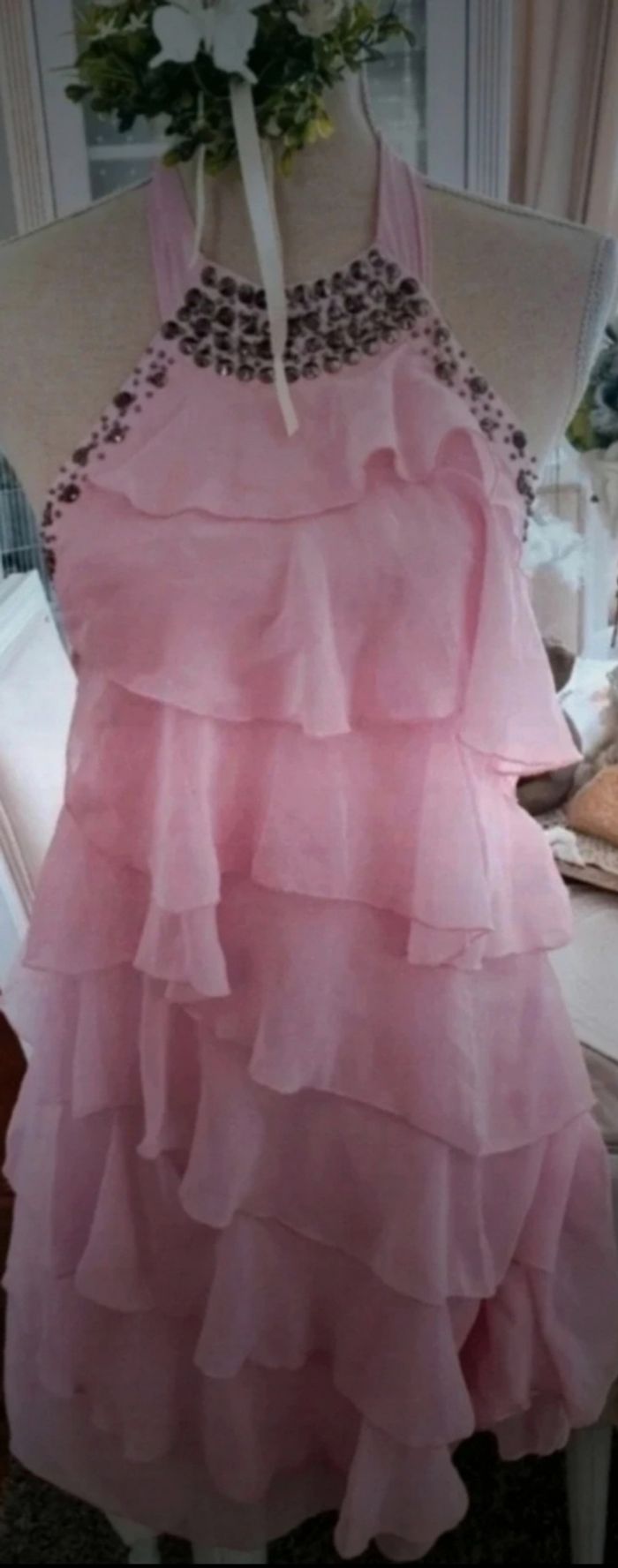 Robe rose volantée dos nu Flower by Charm's Taille M/L Neuve
