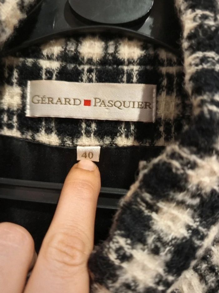 🔝 Manteau long carreaux vichy similicuir Gérard Pasquier noir et blanc L 40 laine et nylon - photo numéro 7