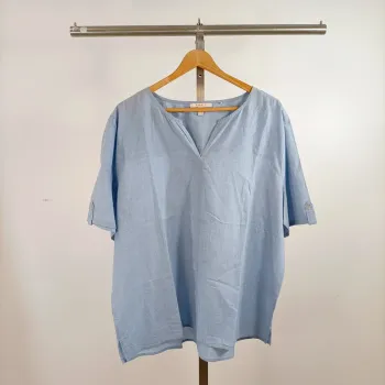 Blouse Esprit bleu clair col V manches retroussables 100 % coton taille 44 A1336