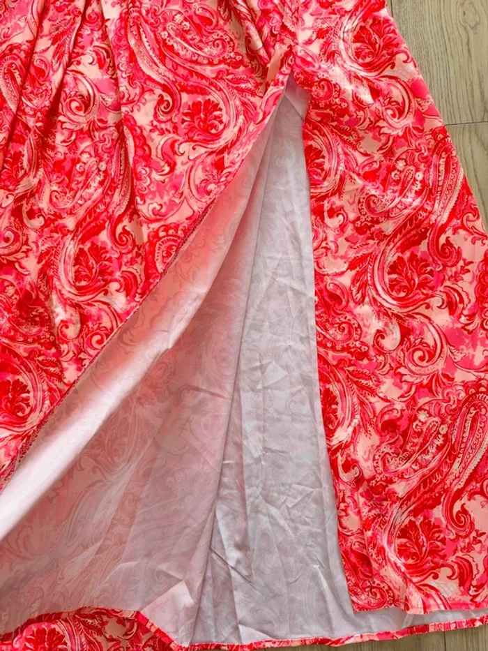 Robe longue fendue corail et beige femme XL - photo numéro 6