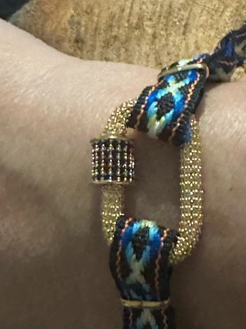 Bracelet cordon tisse chaîne réglable Manille xl acier inoxydable or cristaux