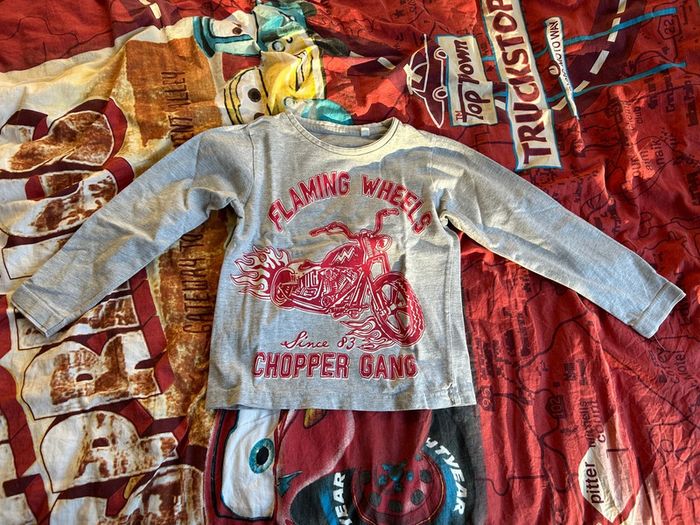 Tee shirt manches longues moto flaming wheels 5 ans