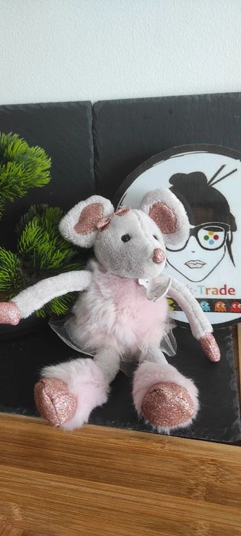 peluche doudou souris danseuse tutu rose gris histoire d'ours ho2635 étoile paillettes fourrure