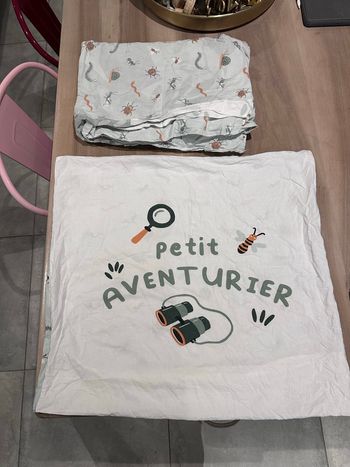 Parure lit enfant vertbaudet petit aventurier thème nature insecte taille 90x190 cm avec taie d’oreiller