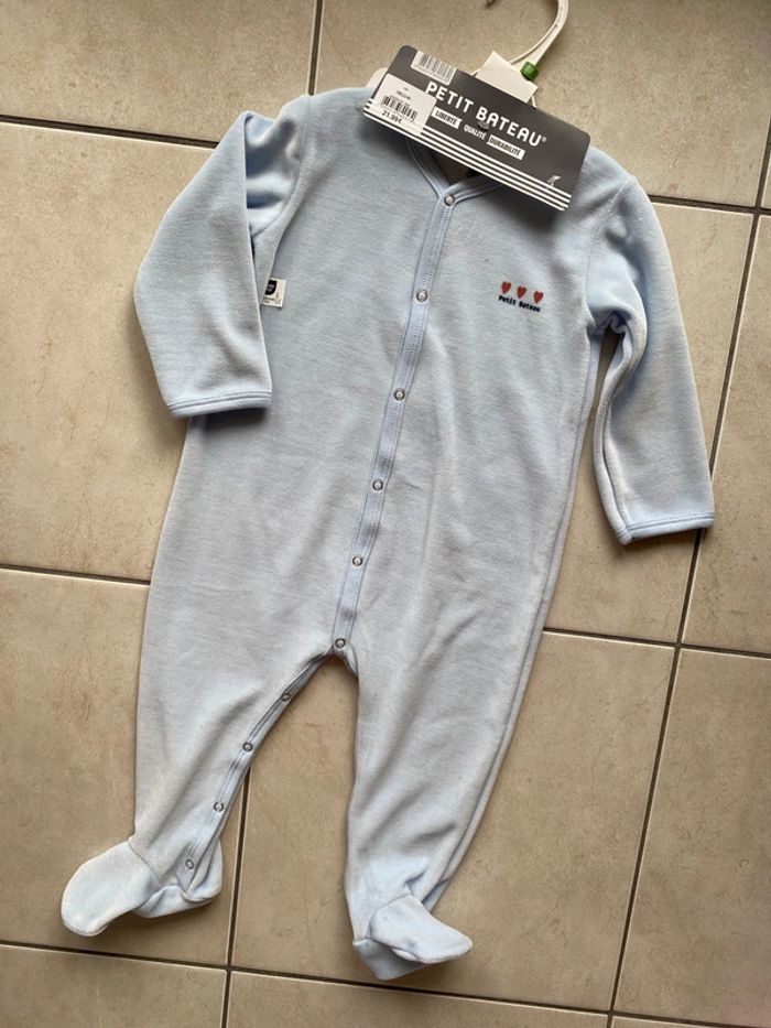 Pyjama bébé garçon velours 18 mois Petit Bateau bleu pastel - photo numéro 3