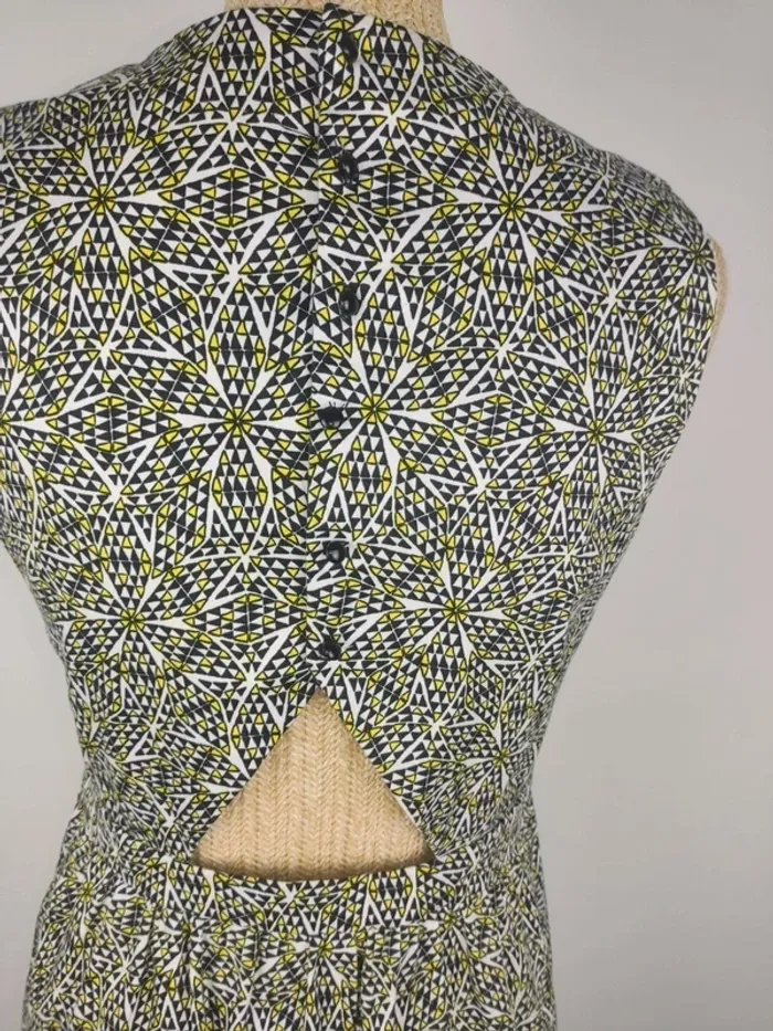 Robe mi-longue dos graphique boutonné noir jaune blanc taille 38 La Redoute neuve - photo numéro 5