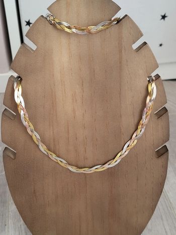 Parure Bijou acier inoxydable argenté et doré Bracelet et Collier