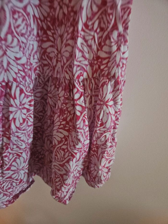 Jupe longue légère à volants, motif bohème, rouge et blanc, taille S/M - photo numéro 2