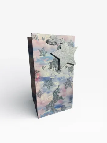Sac cadeau anniversaire Mikirei motif licornes étoiles pailletées nuages 12,5 x 24 x 10 cm Neuf