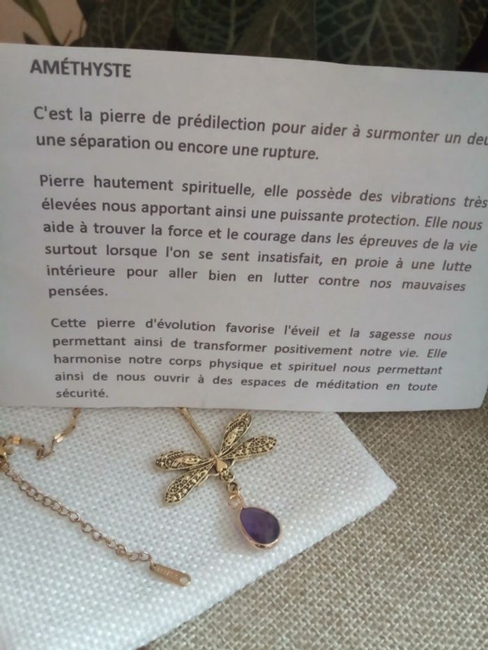 Collier libellule pierre améthyste à facettes sertie - photo numéro 2