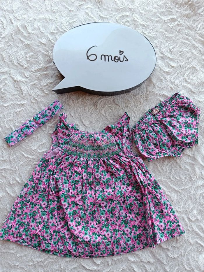 Ensemble 3 pièces (robes+boomer+bandeau) Fille 6 mois Fleurs Dpam 100% coton