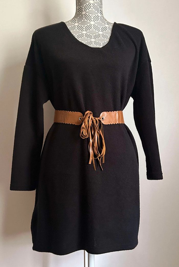 Robe pull noir + ceinture Shein