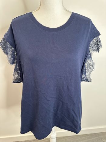 T-shirt bleu marine détails dentelle Essentiel Antwerp T2 38 M