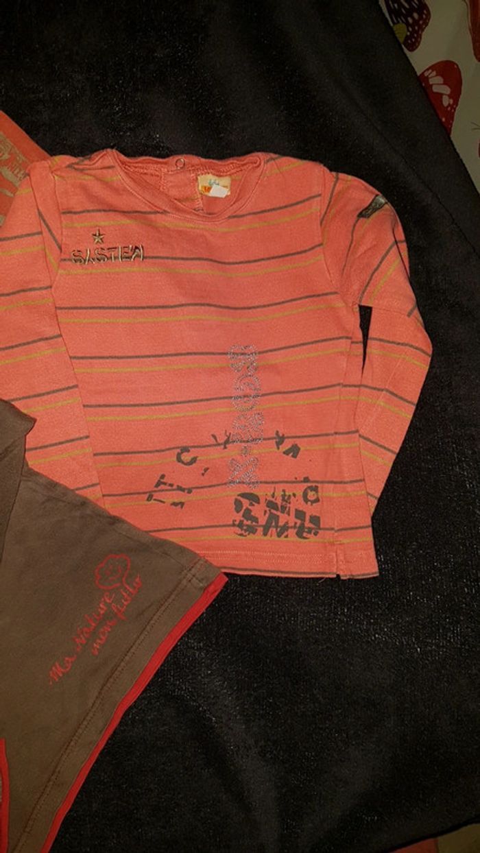 Lot de 3 tee-shirt manche longue Bordeaux et marron taille 24 mois ou 2 ans - photo numéro 3