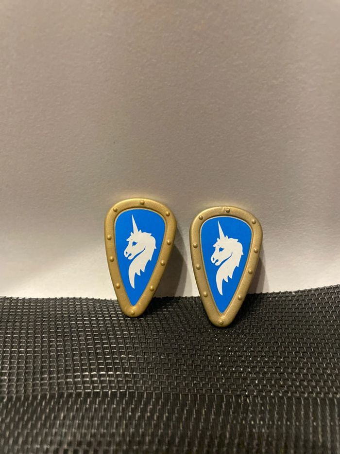 Playmobil lot 2 boucliers licorne chevalier bleu 3896 3977 5756 moyen âge château forteresse