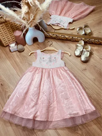 Taille 3 ans robe de cérémonie fille Orchestra rose pâle argenté * tulle étoiles broderie * 🩷