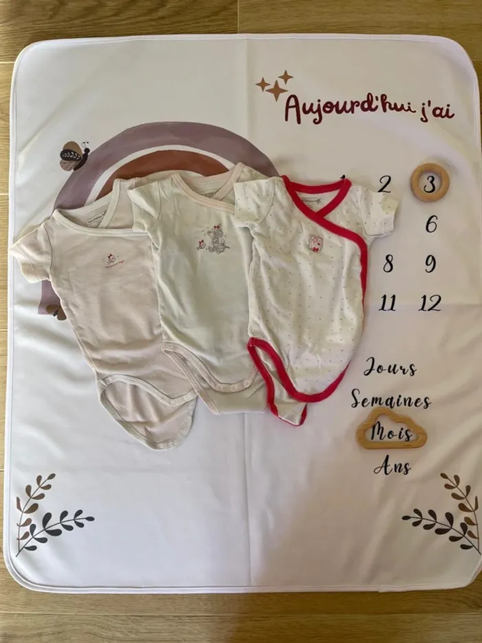 Lot de 3 bodies manches courtes - Fille - 3 mois