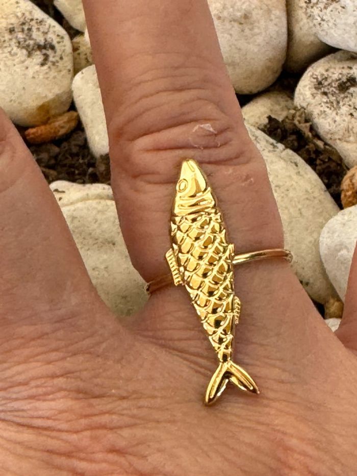 Bague réglable acier inoxydable or poisson vertical travaillé - photo numéro 8